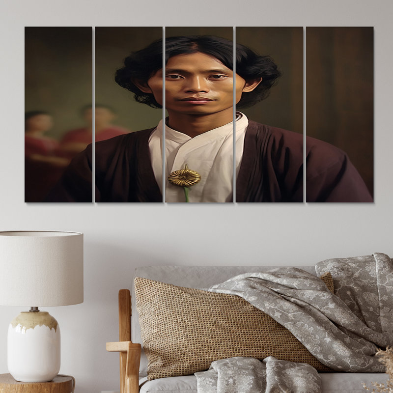 Portrait d'un jeune homme indien noble - reproduction sur toile - 5 panneaux égaux