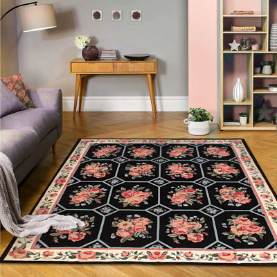 One-of-a-Kind Abuson Hand-Knotted New Age 7'9'' x 9'4'' Wool Area Rug in Black/Pink -  Pasargad NY, 12455