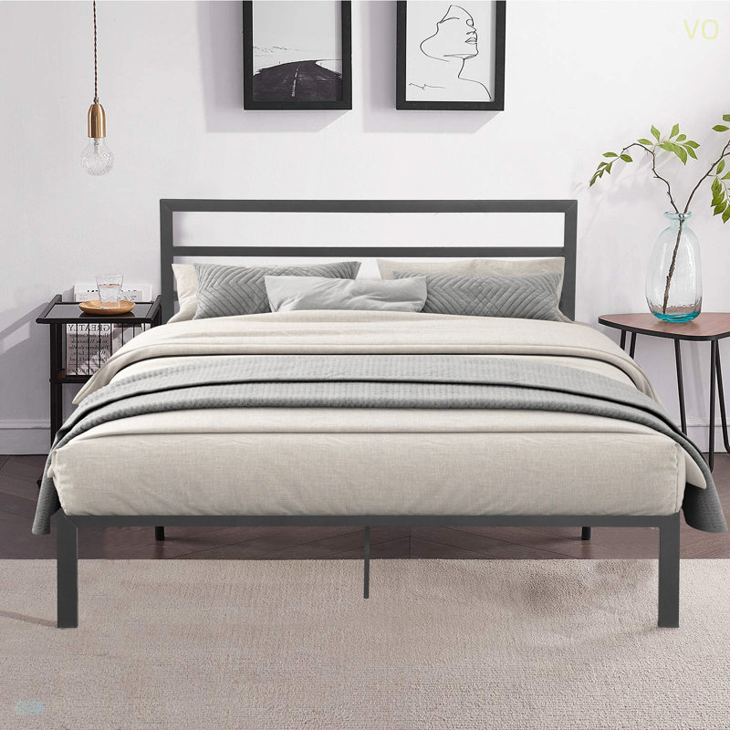 Size MetalBed Frame With Headboard, Charcoal Gray