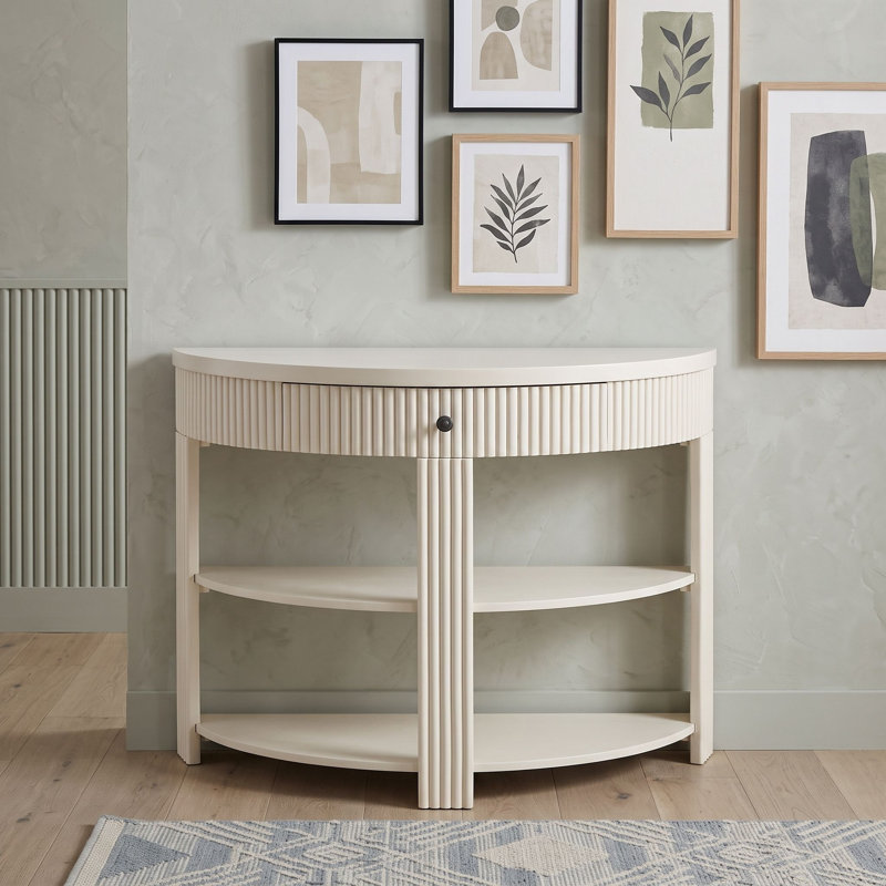 Console avec tiroir et deux tablettes, Crème