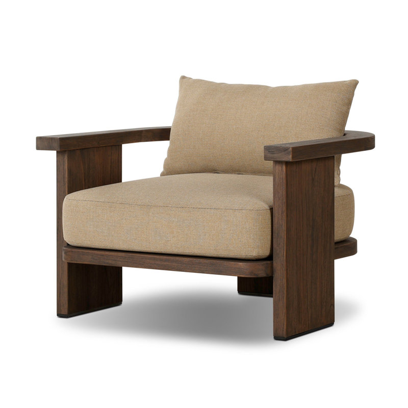 Tahana Outdoor Teak Armchair, Olympia Canvas, Stained Saddle Brown