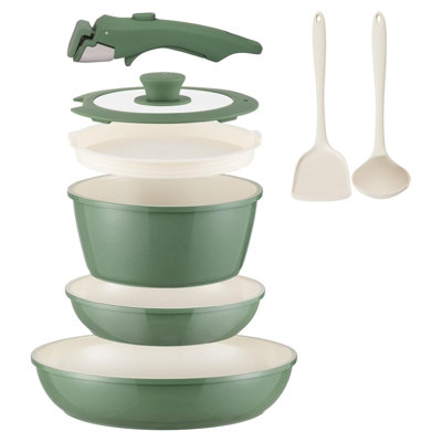 8-Piece Forest Green Ceramic Cookware Set