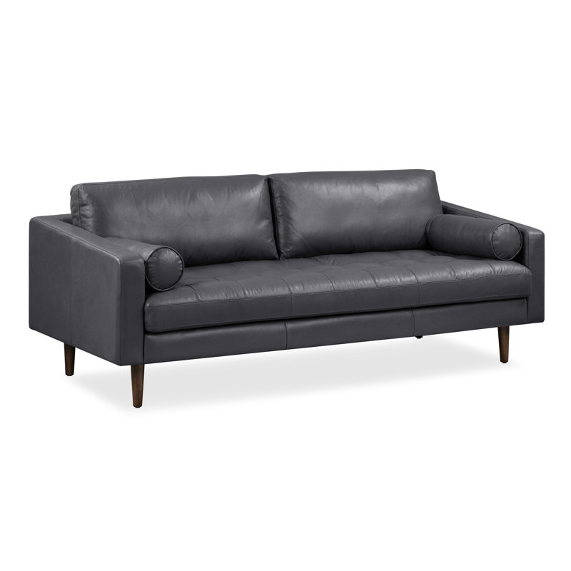 Napa 88.5'' Full-Grain Genuine Italian Leather Sofa, Slate Gray