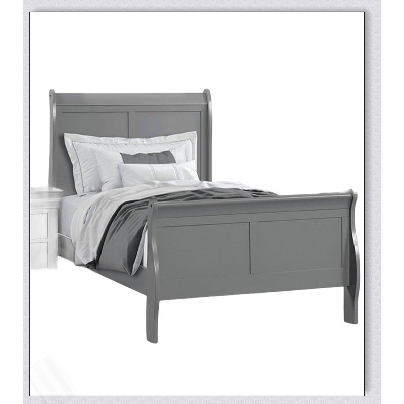 Pieds de lit en bois gris de style traîneau 1pc Louis Phillipe, Lit simple, Grey