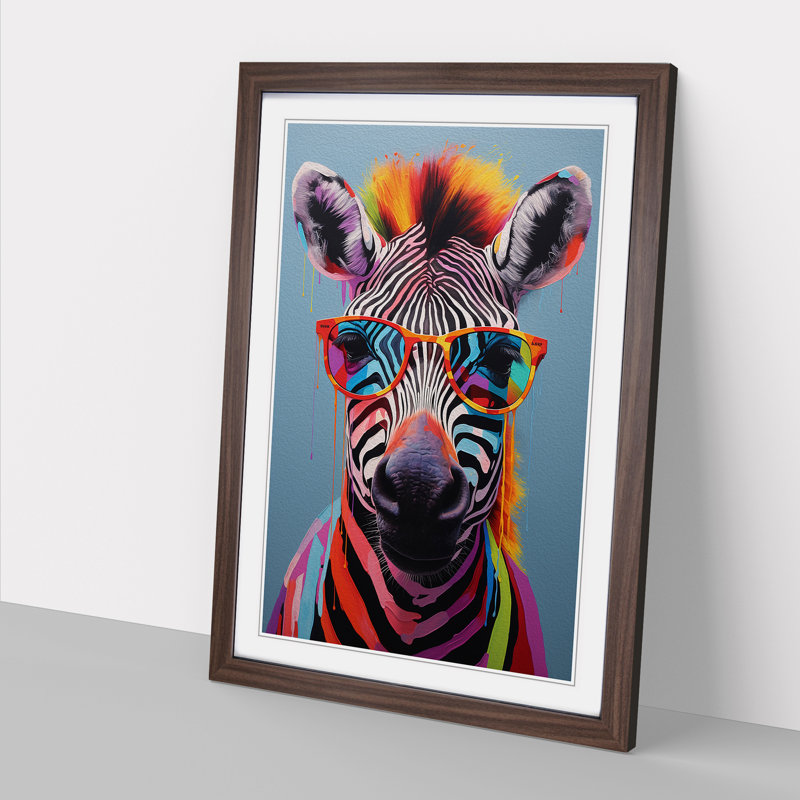 Zebra With Glasses Painting - Single Picture Frame Print on Wood, Walnut, 34cm H x 25cm W x 2cm D