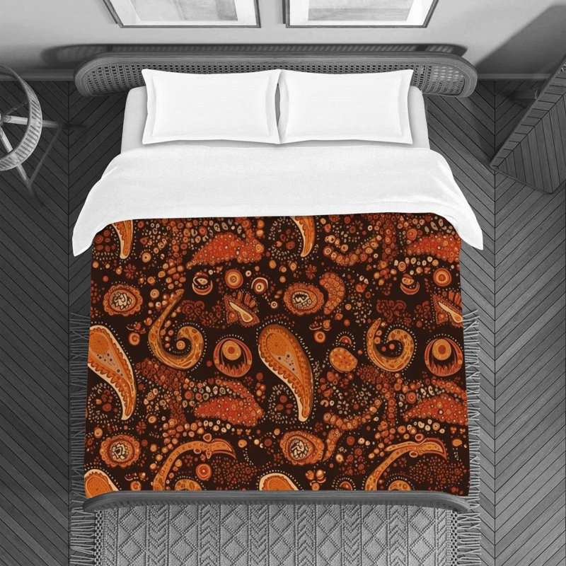 Machine Printed Duvet Cover, Brown/Orange Paisley, Queen Duvet Cover