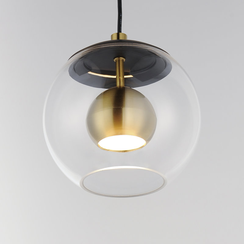 Luminaire suspendu en laiton vieilli 1 lumière noir / naturel, H 7,75 po x l 7 po x P 7 po