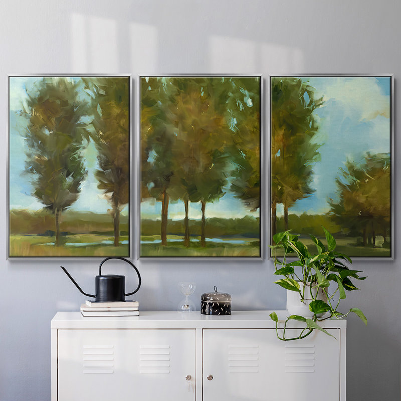 " Tall Trees " 3 - Pieces, 40" H x 78" W x 2" D, Silver  