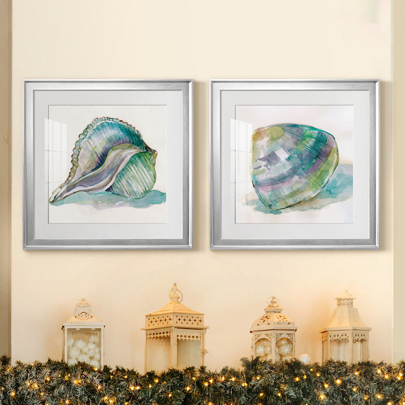 Malecon Shell I - ensemble de 2 reproductions d'art, H 22,5 po x l 45 po x P 1,5 po, Papier avec cadre argenté, Blanc