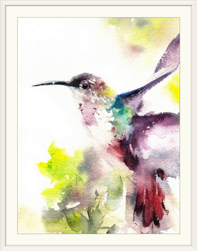 « hummingbird », reproduction d’art Canot Stop, Cadre blanc, H 32 po x l 26 po x P 1 po