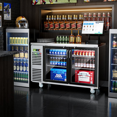 Coolake 60" 17.3 Cu.Ft. 2 Glass Doors Commercial Counter Height Back Bar Cooler Refrigerator with Stainless Steel Top LED Lighting for Bar Office Stor — FIN-0019659 | Fridge.com