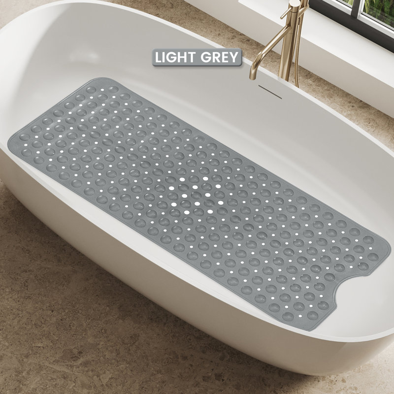 Large Bathtub Mat with Suction Cups & Non-Slip Backing Bath Mat, Light Gray