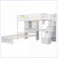 Lit mezzanine simple au-dessus de simple en bois de pin massif avec bureau intégré, escalier et amp; Rangement, aucun sommier requis, blanc