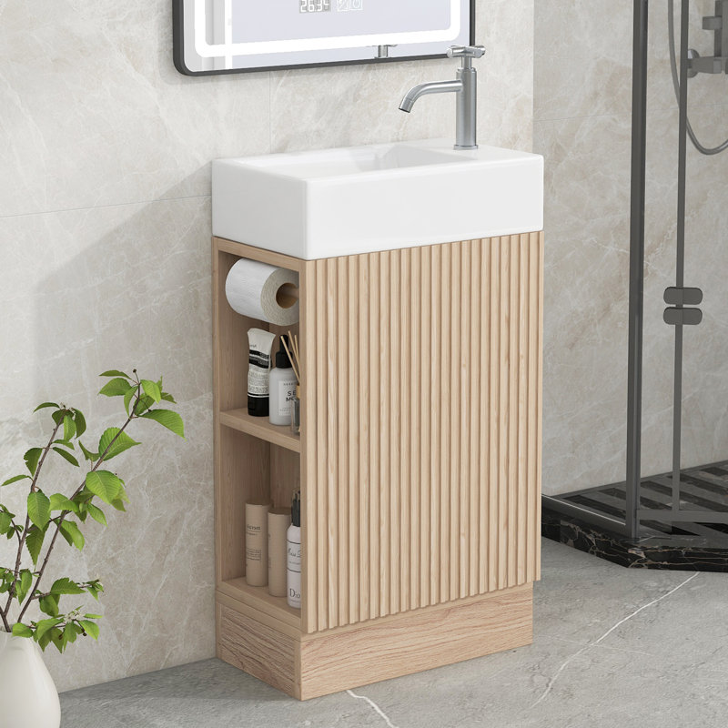   Sangre 18.6" Modern Single Bathroom Vanity Set, Reversible Bathroom Storage Cabinet for Small Space  ﻿, Natural