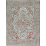 Hand-Knotted High-Quality Ivory and Rust Area Rug