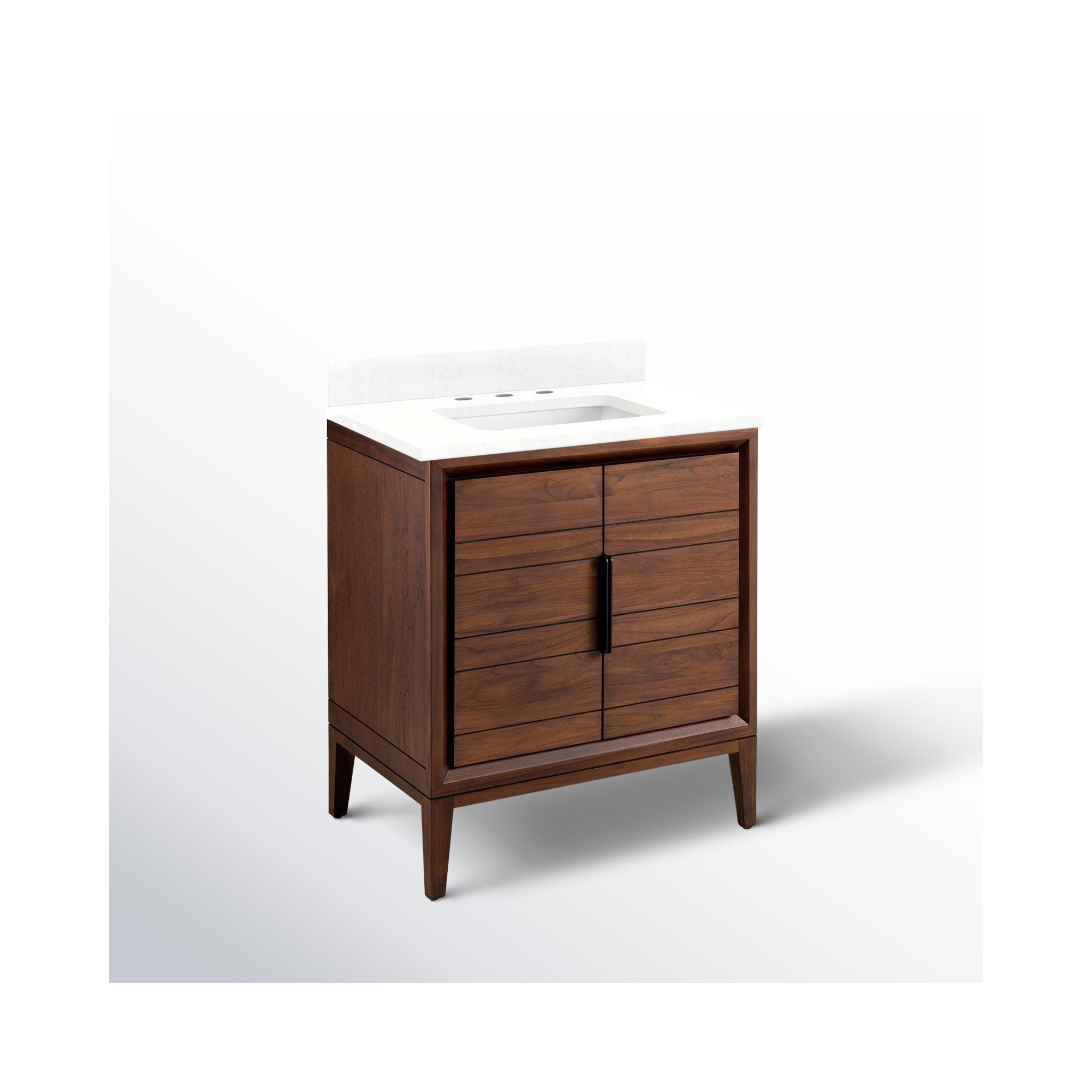 30" Aliso Single Bathroom Vanity Set with Rectangular Undermount Sink, Java, Feathered White Quartz, 8" Widespread