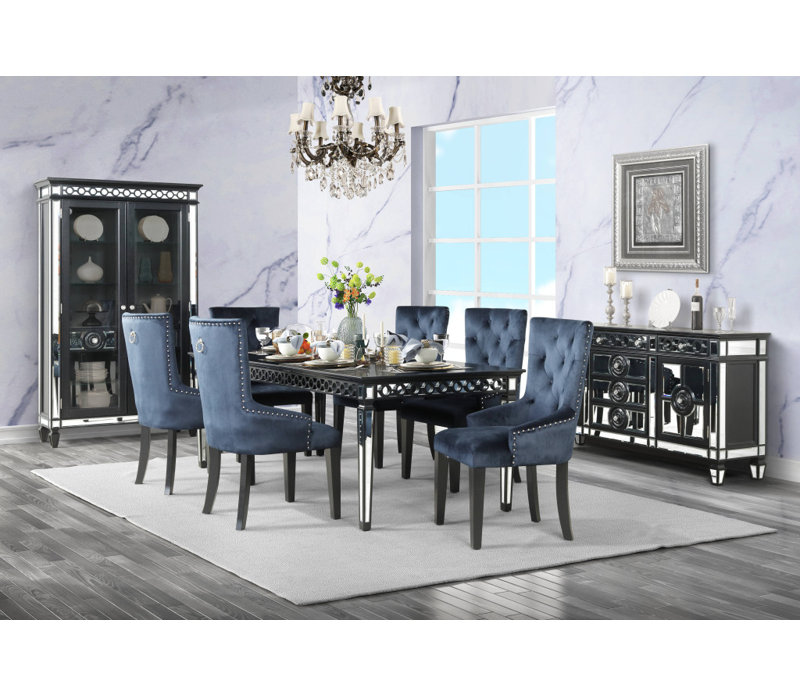 Chaise parsons capitonnée en velours capitonné bleu foncé et noir
