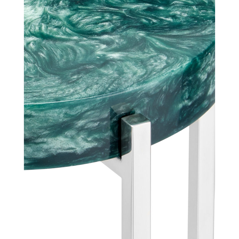 Rina End Table, Teal/Polished Nickel