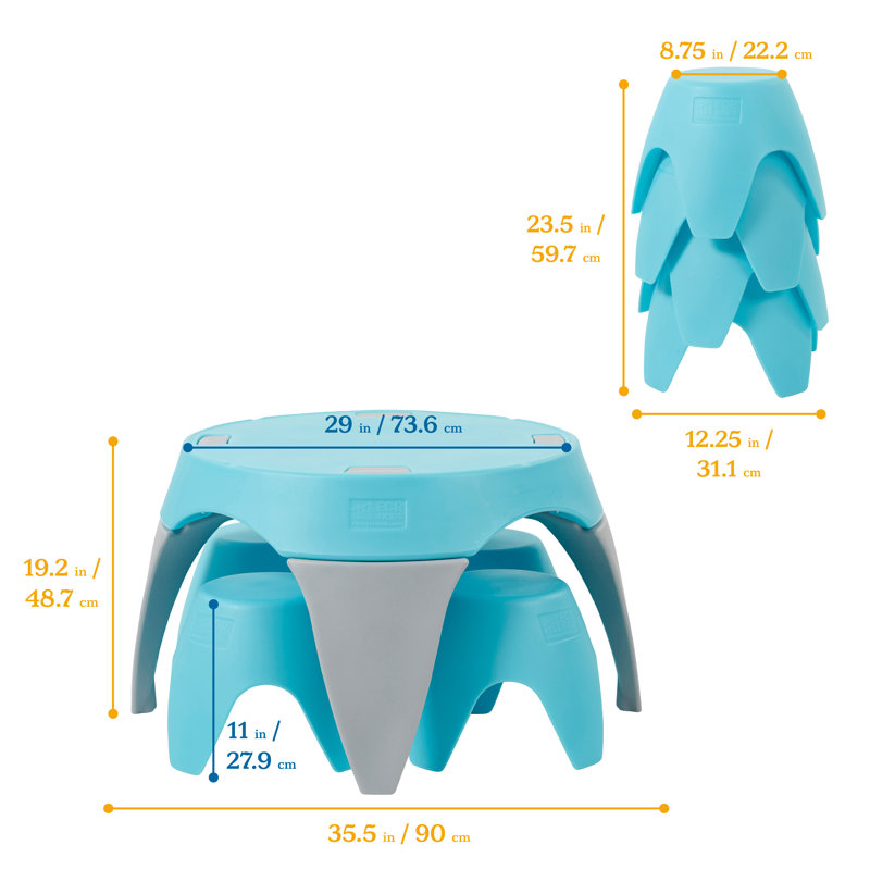 Ensemble de table et tabouret ECR4Kids Ayana, mobilier pour enfants, 5 pièces, Cyan / bleu / gris