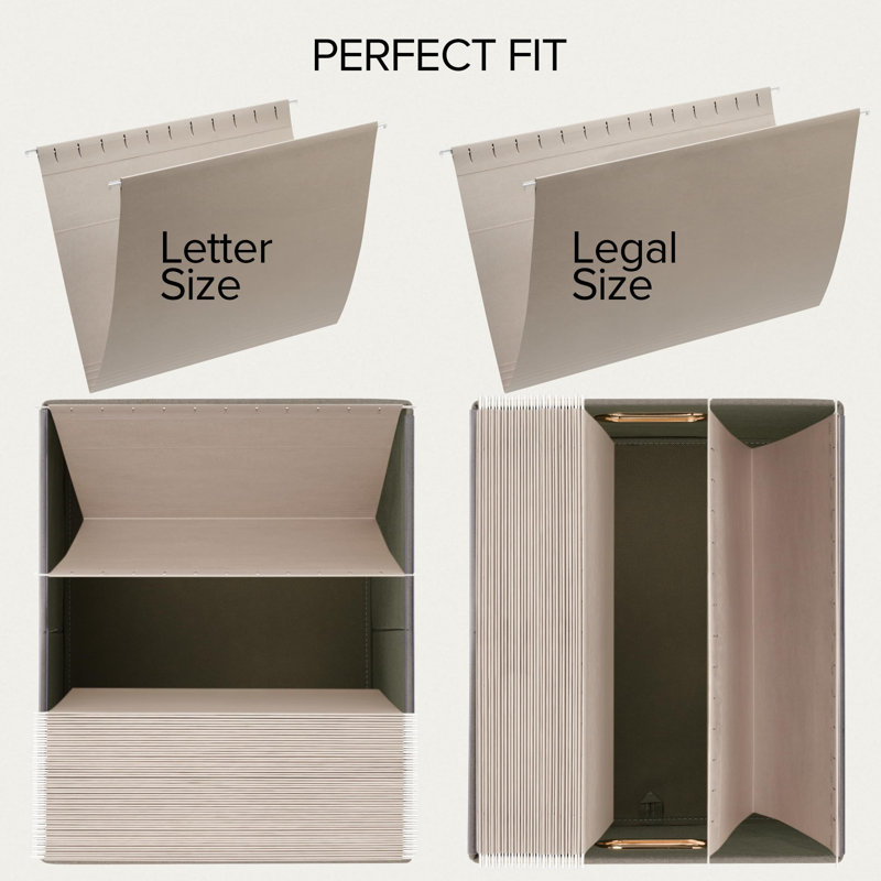 Decorative File Organizer Box Set Of 2 - Collapsible Linen Filing Cabinets W/Handles Are Perfect To Store All Your Documents & Hanging File Folders - Portable Easy Slide File Crates With Lid