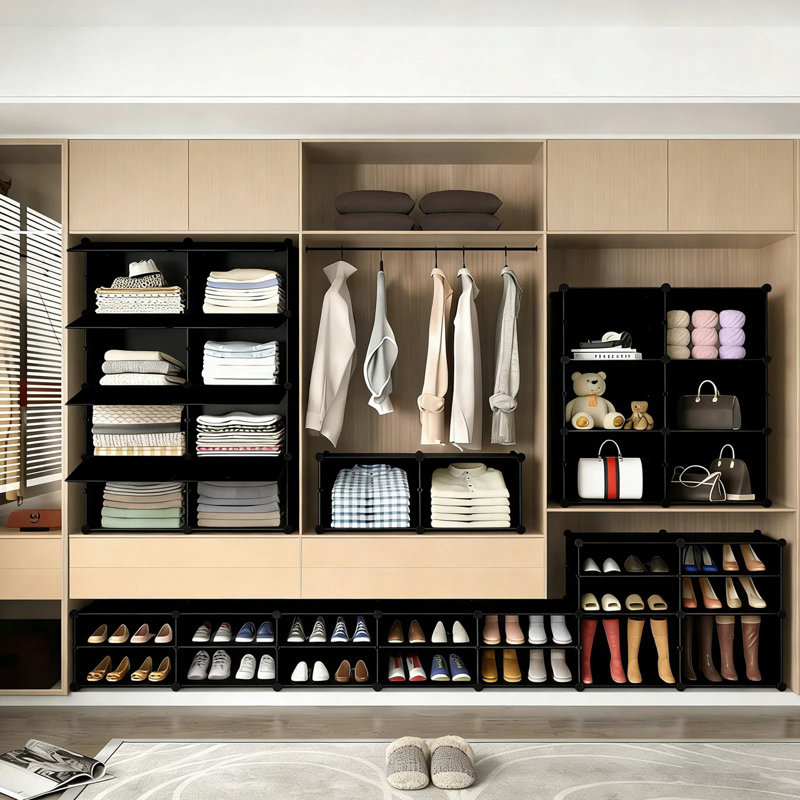 Armoire de rangement pour chaussures empilable avec portes - Organisateur amovible et peu encombrant pour vestibule, chambre à coucher ou bureau