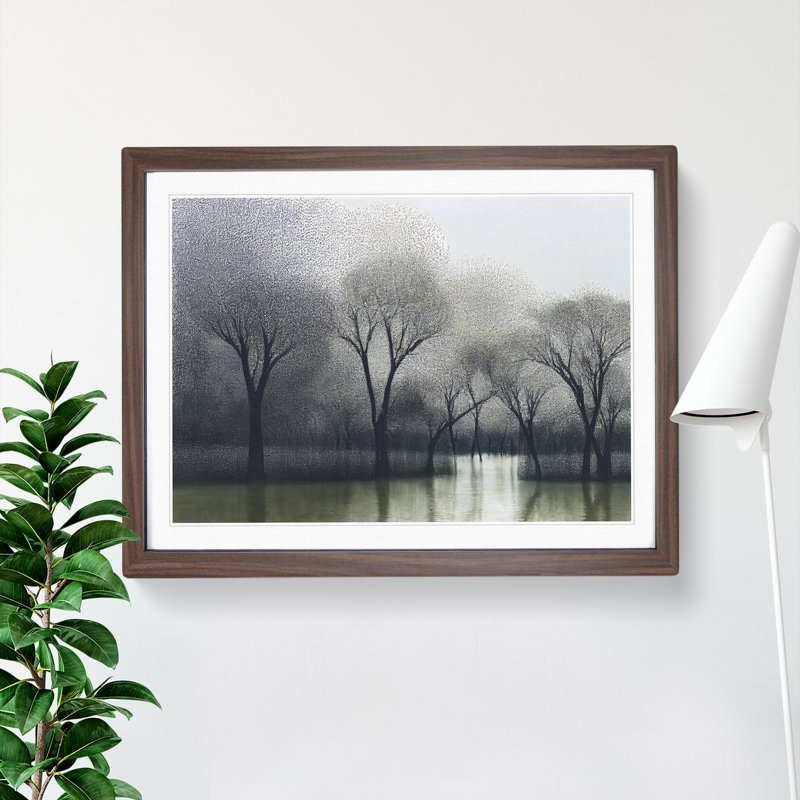XH1022-9182X Trees By The River - Single Picture Frame Painting, 25cm H x 34cm W x 2cm D, Walnut