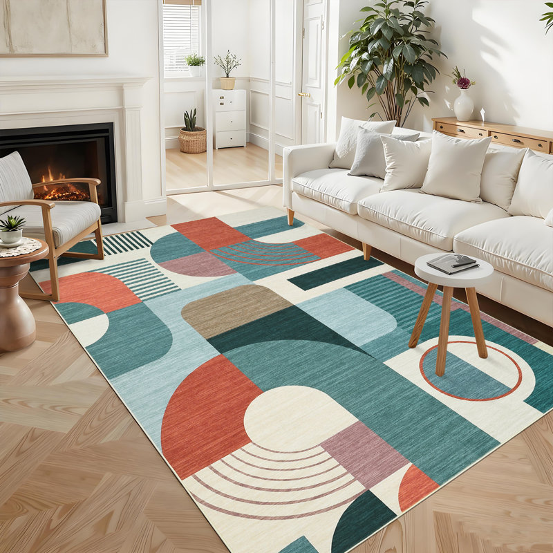 Boho Geometric Machine Washable Rug with Rubber Backing Soft Low Pile Non Slip Carpet for Living Room Bedroom