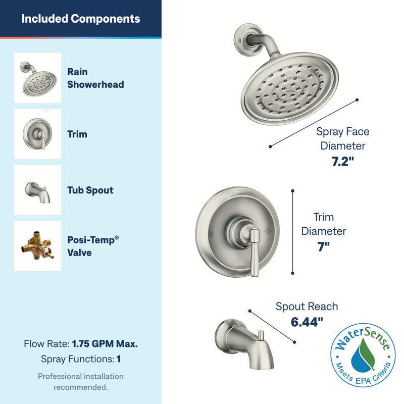 Halle Tub and Shower Faucet with Rough-in Valve, Stainless Steel