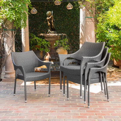 Ensemble de 4 fauteuils d'extérieur empilables en osier PE gris Mirage