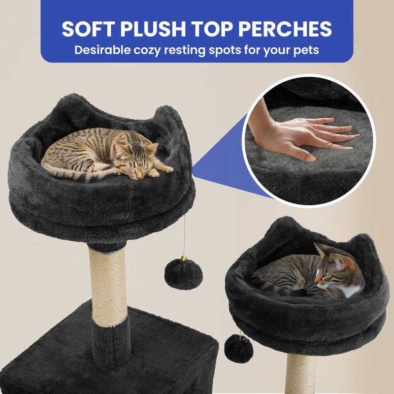 Tour pour arbre à chat à niveaux multiples 74,8 po, Noir, noir, noir, noir