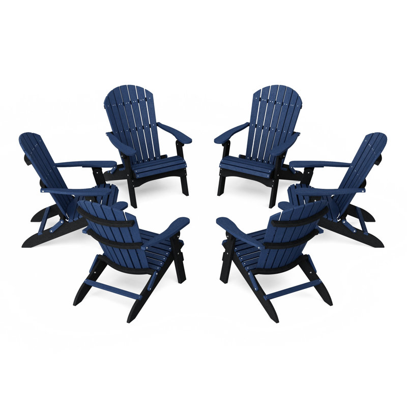Heritage Folding Adirondack Chairs Set Of 6, Patriot Blue/Black
