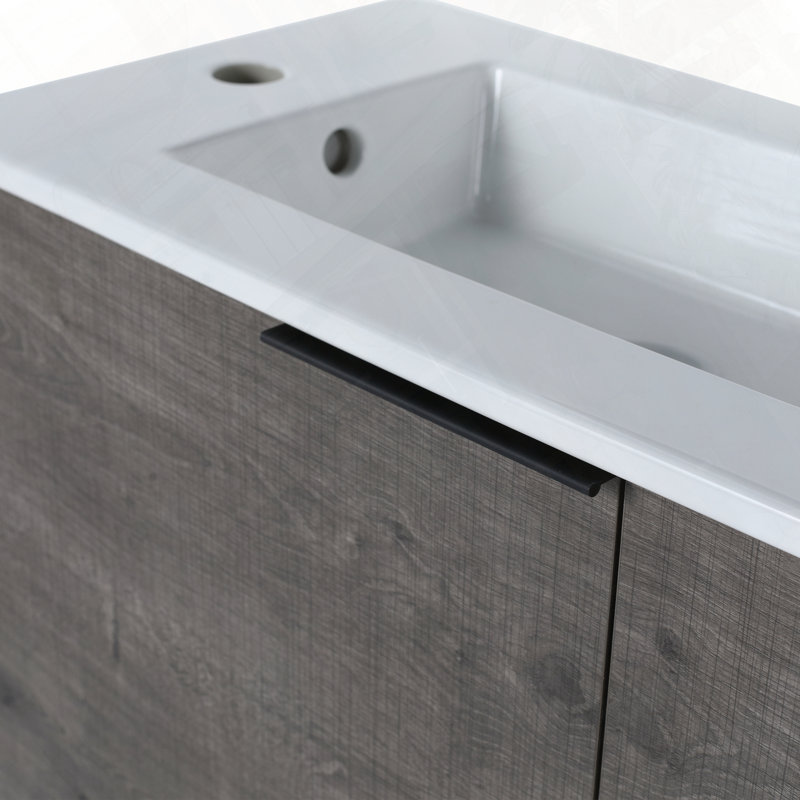 Meuble-lavabo flottant avec évier, Chêne gris carreauté