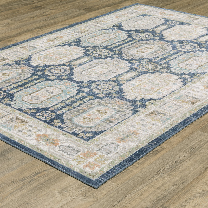 Tapis bleu marine / ivoire Goulart, Rectangle 6 pi 7 po x 9 pi 6 po
