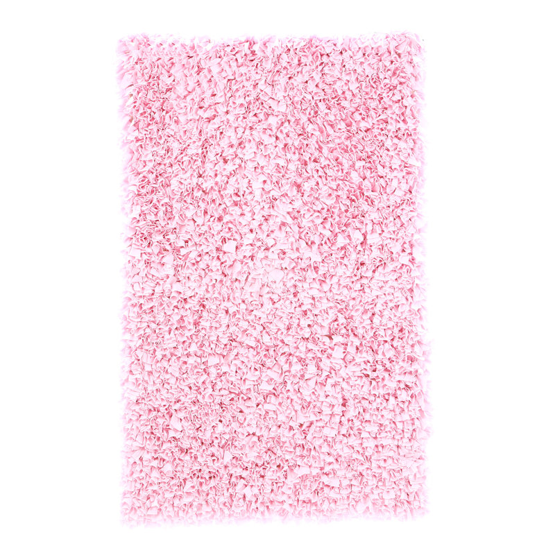 Tapis à poils longs rose en coton, Rectangle 2 pi 8 po x 4 pi 8 po