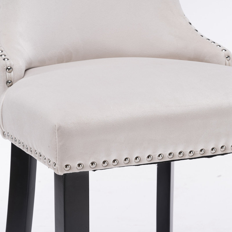 Upholstered Counter Stool with Solid Wood Frame, Beige
