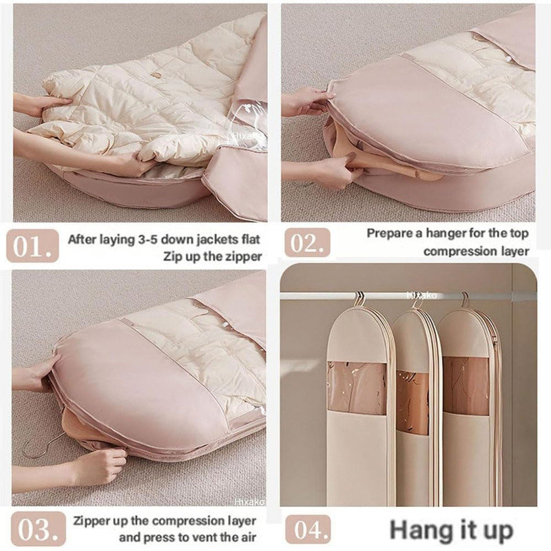 Hanging Garment Storage Bag, Space-Saving Self Compression Zipper Closet Organizer