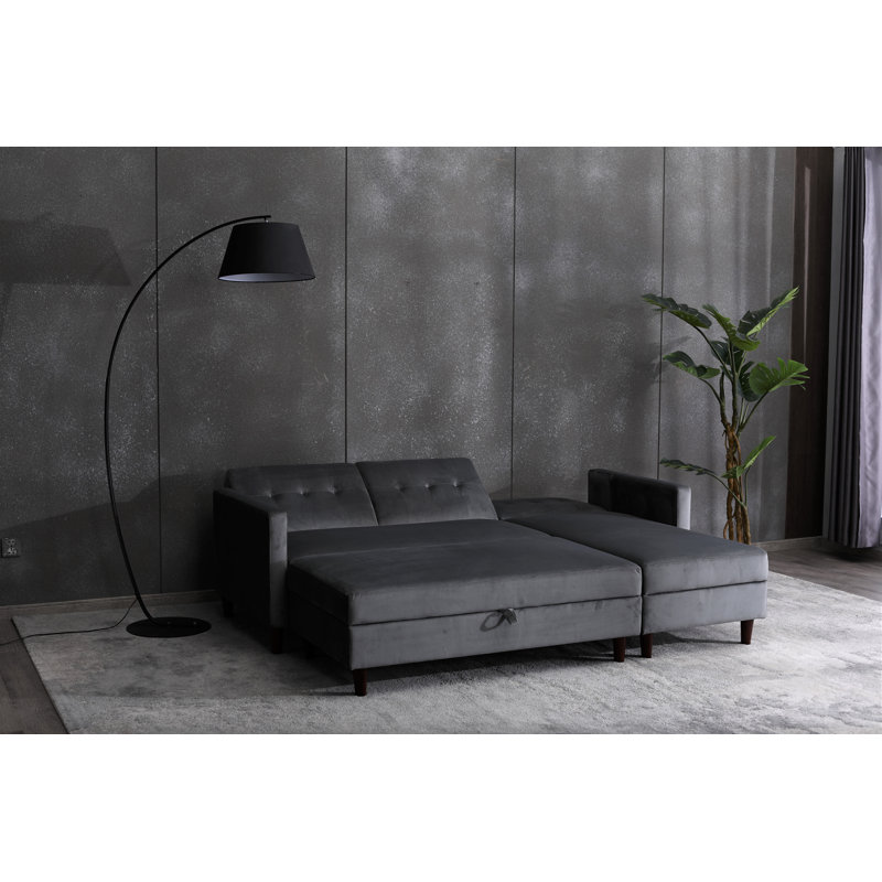 Comeaux 4 Seater Velvet Sofa Bed, Grey