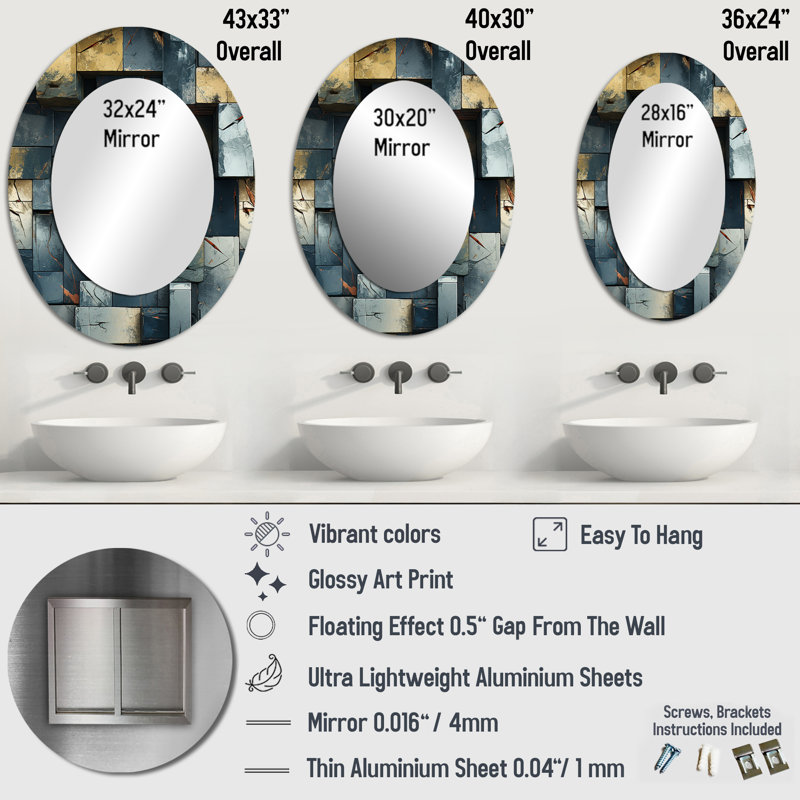 Tecumseth - Miroir mural moderne ovale, H 40 po x l 30 po