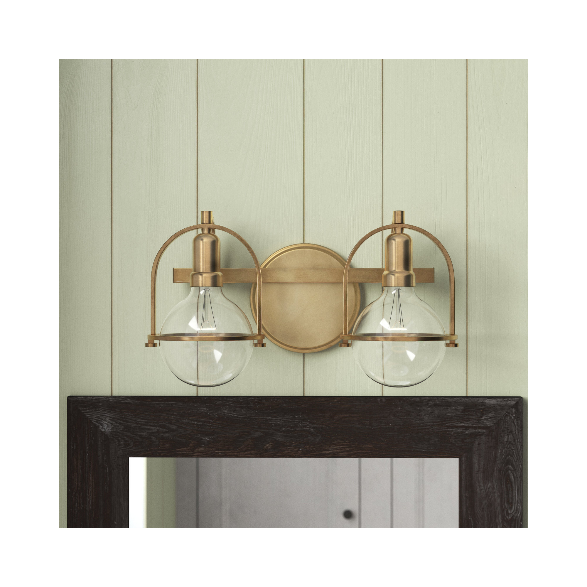 Damiana Bath Vanity Light - G40 Bulb in Photos (not included), 9" H x 6.25" W x 7.5" D, 1 Light, Heritage Brass