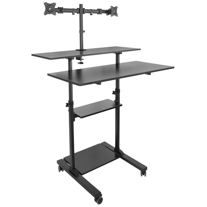 Mount-It! Mobile Standing Desk with Dual Monitor Mount, 40 Inch Wide Height Adjustable Workstation, Black