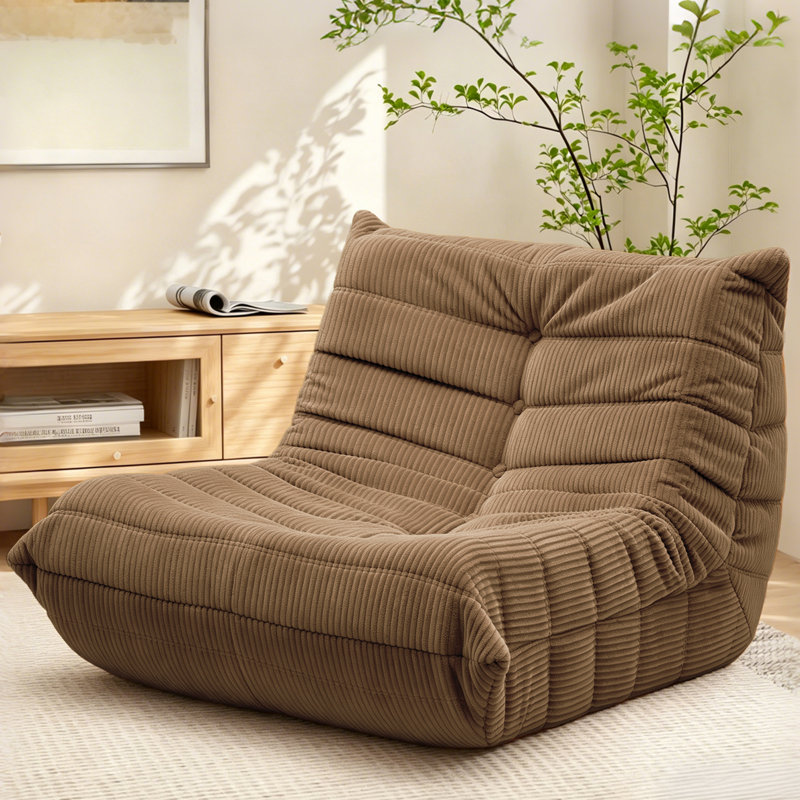 Armless Lazy Sofa Bean Bag Floor Chair - Soft Corduroy Upholstery - Fun Design for Living Room, Brown Corduroy