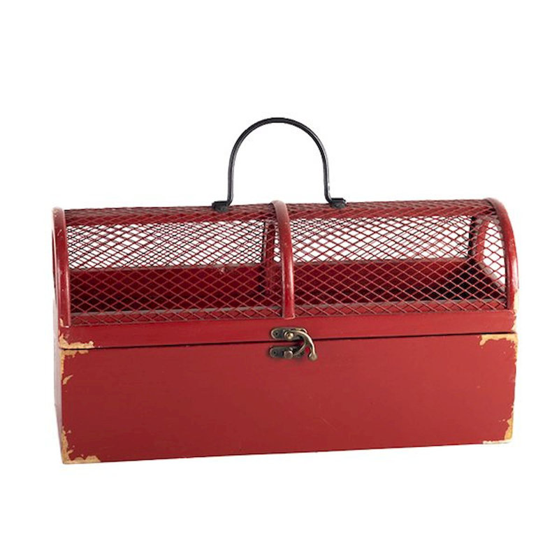 Boîte décorative en métal et bois, Rouge