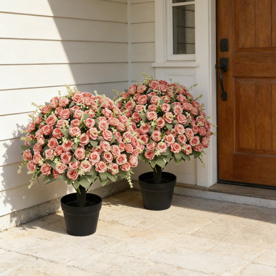 Artificial Rose Plant in Pot UV Resistant Faux Flowers for Outdoor and Indoor