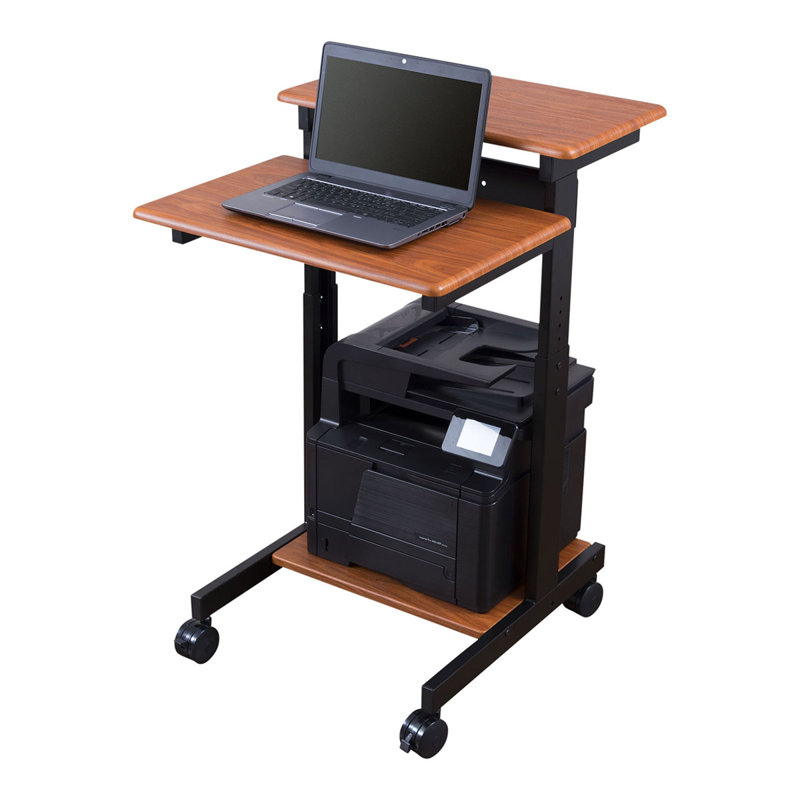 Bureau debout à hauteur ajustable Rolling, Teck / Noir, H 46,1 po x l 24 po x P 28,8 po