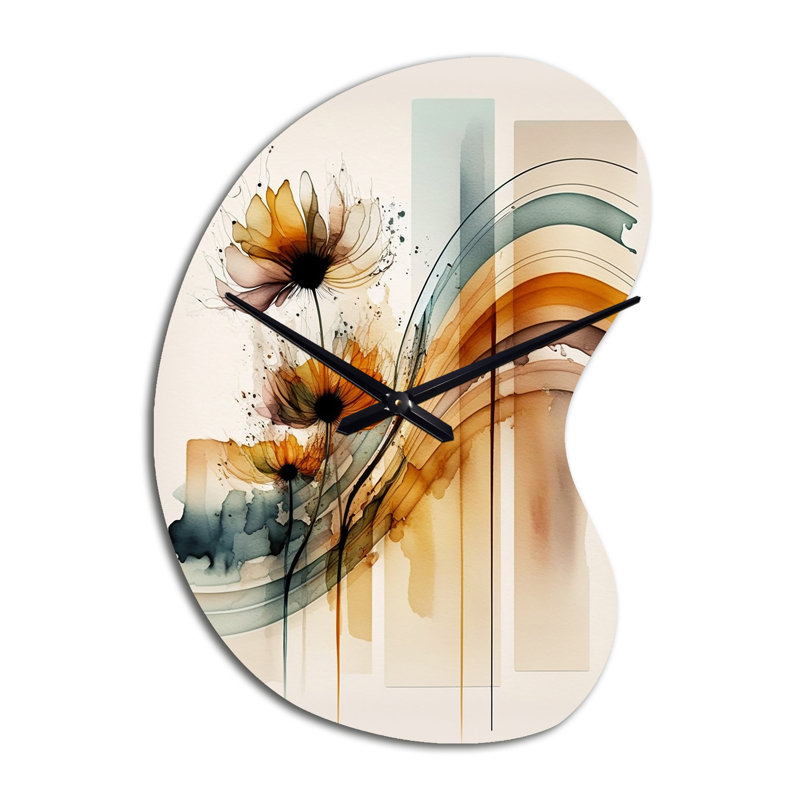 Horloge murale asymétrique en forme de marguerite orange Fabyola, Grand