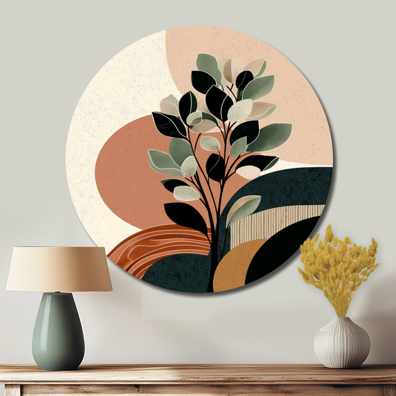 Art mural rond en métal noir et vert - Botanicals abstraits, L 36 po x H 36 po