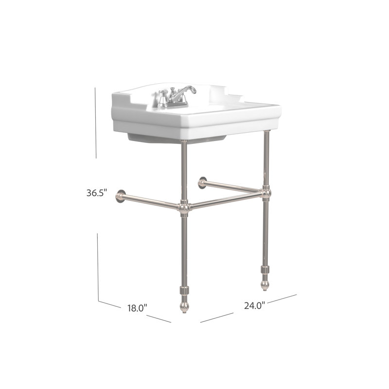 Cheviot Products Essex 24" Console Bathroom Sink with Overflow & Metal Base, Polished Nickel, 8" Widespread