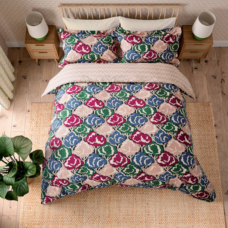 Willow Tree Cotton Floral Duvet Cover Set with Pillowcases, Super King Duvet Cover + 2 Pillowcases