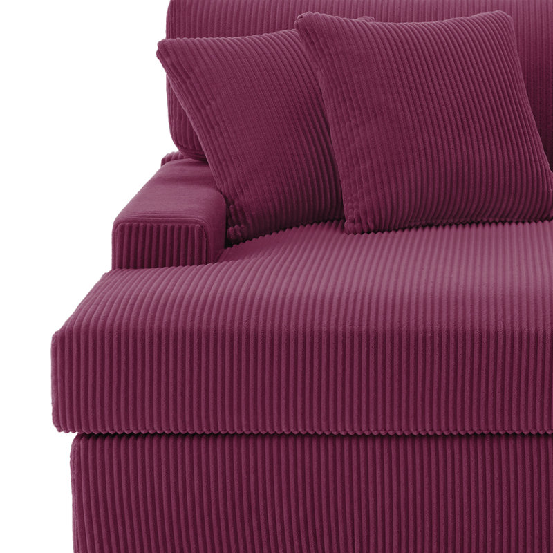 Milbrey Oversized Upholstered Chaise Lounge with Armrests & Throw Pillows, Purple, Left Hand Facing, Corduroy