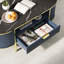 Table basse ovale bleue de 48 pouces - Design cannelé et plateau en faux marbre, table centrale moderne avec tiroirs